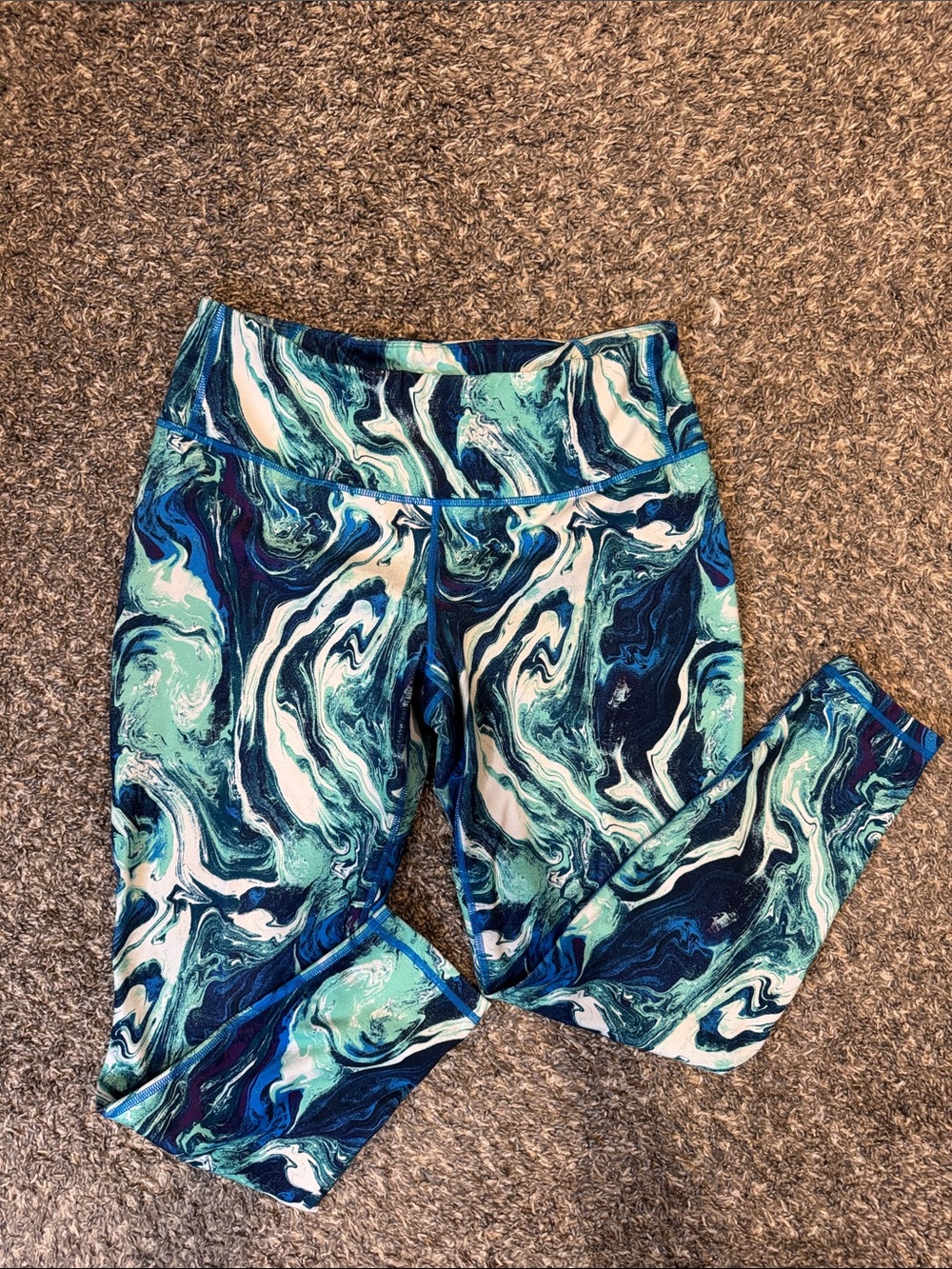 Patagonia Teal, Navy & White Marble Leggings sz L large